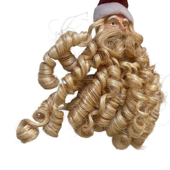 Vintage Folk Art Paper Mache Santa Head Curly Beard Door/Wall Hanging Christmas - Picture 3 of 10